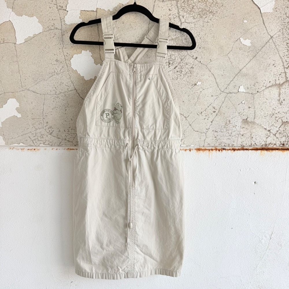 Vintage Winnie the Pooh Overalls Dress 90s Disney Store Womens M Utility Romper